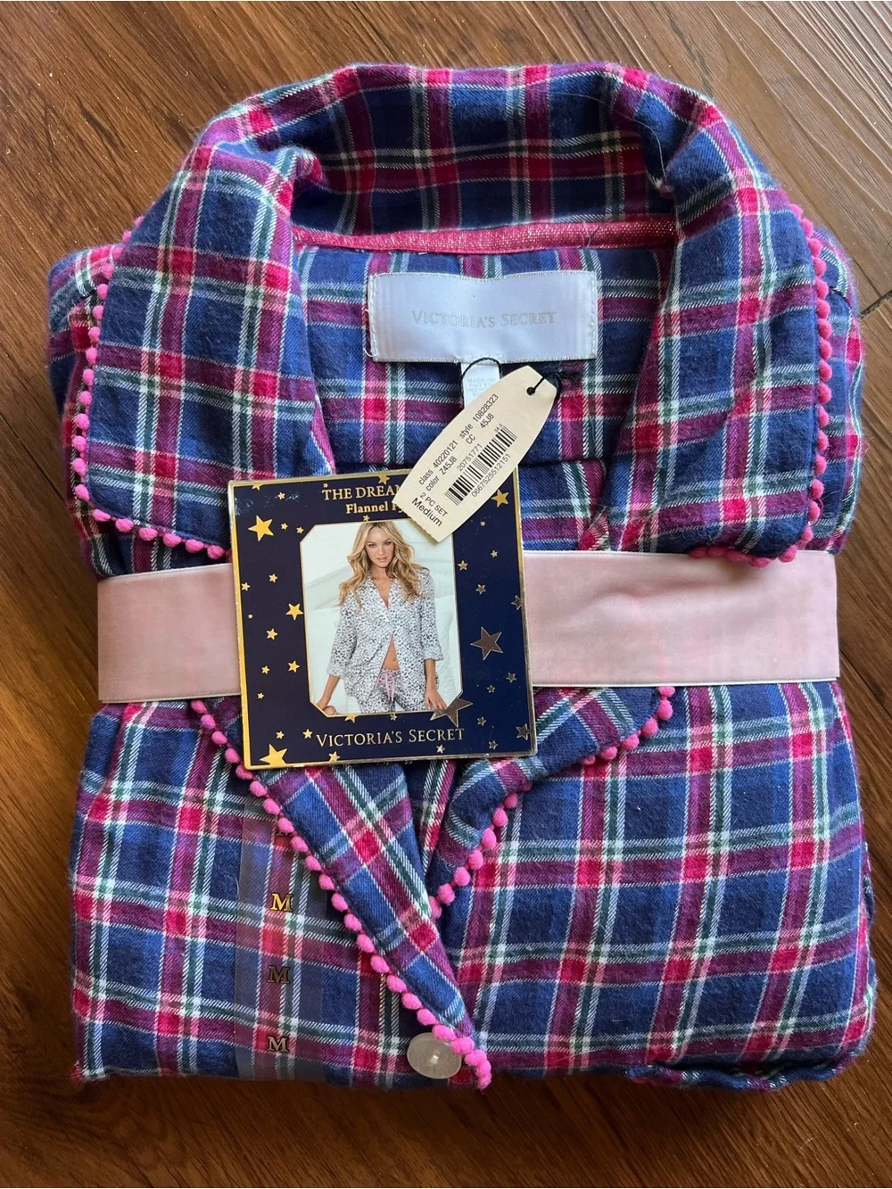 Victoria’s Secret Size Medium Dreamer Plaid Flannel Pajama Pants Set Pink Blue